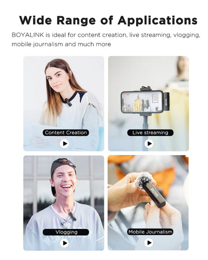 BOYA BOYALINK 2 Wireless Lavalier Microphone for iPhone Android DSLR Cameras Smartphone Gaming Youtube Video Recording Streaming.