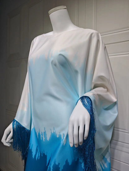 Uni Tassel Gradient Dubai Muslim Abaya For Woman O-Neck Elegant Casual Loose Moroccan Saudi Kebaya Fashion Party Dress 2025