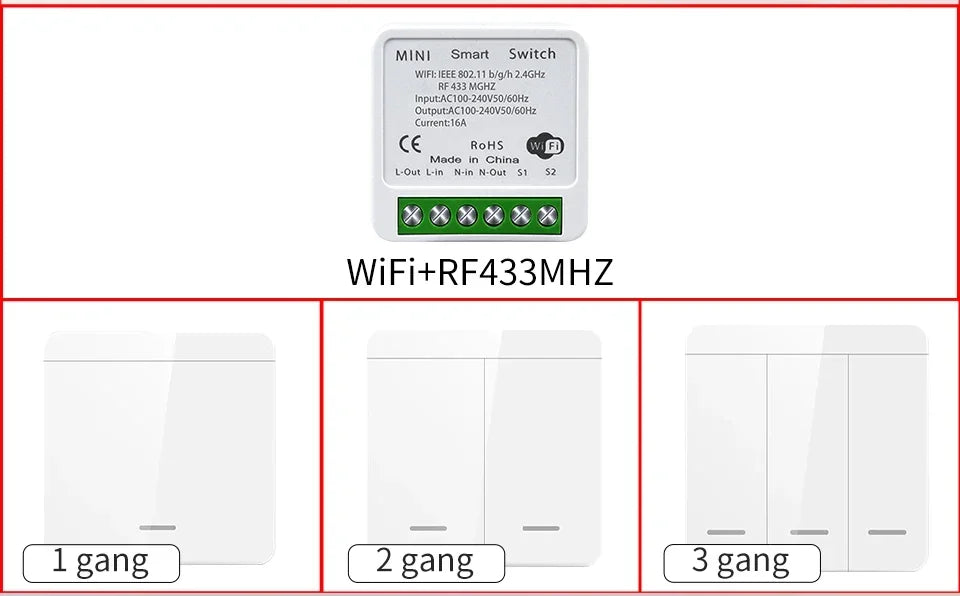 Tuya Smart WiFi Schalter Für LED Beleuchtung 1/2/3 Gang RF433MHz Drahtlose Panel Schalter Smart Leben APP Alexa google Home Voice Control.