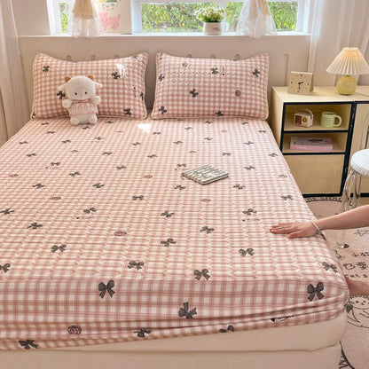 Thicken Bed Cover Waterproof Mattress Protector Elastic Bedspread Printed Bed Linen for Home 매트리스 커버 (No Pillowcase).