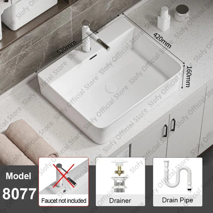 Large Square Ceramic Washbasin For Bathroom Countertop Basin White Sink Above Counter Pedestal Hotel Home Balcony Bathroom Sinks