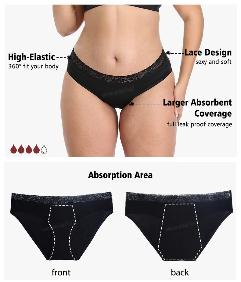 3 PCS Cotton Menstrual Panties Women Lot Leak Proof Period Underwear Heavy Flow 4 Layer Menstrual Cycle Absorbent Underwear Pack.
