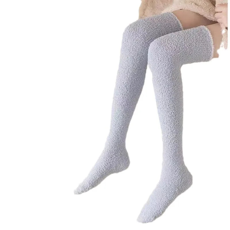MuqiNush Thigh High Knee Socks Knitted Warm Winter Plush Thick Tall Long Boot Stockings Leg Warmers for Daily Cosplay Sleep.
