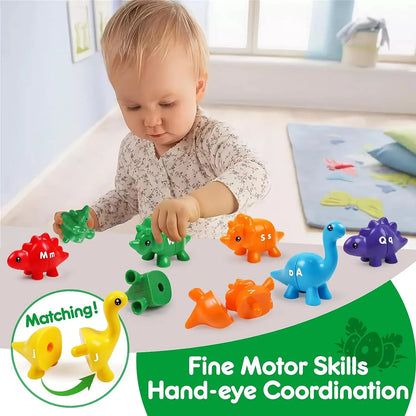 Matching Letters Dinosaur Toy Double-Sided ABC Letters Montessori Preschool Educational Fine Motor Toy Gift.