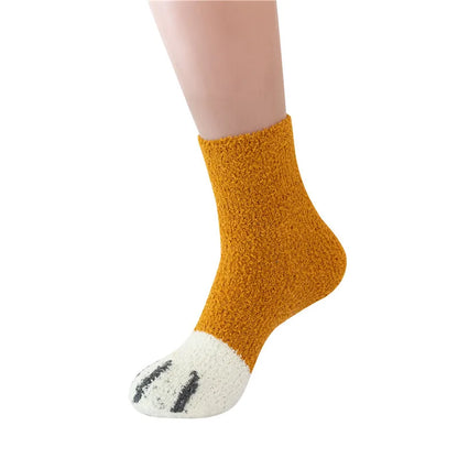 Women Winter Warm Fluffy Socks Cute Animal Claw Cat Paw Footprint Fuzzy Socks Female Thick Coral Fleece Home Floor Sleep Socks.