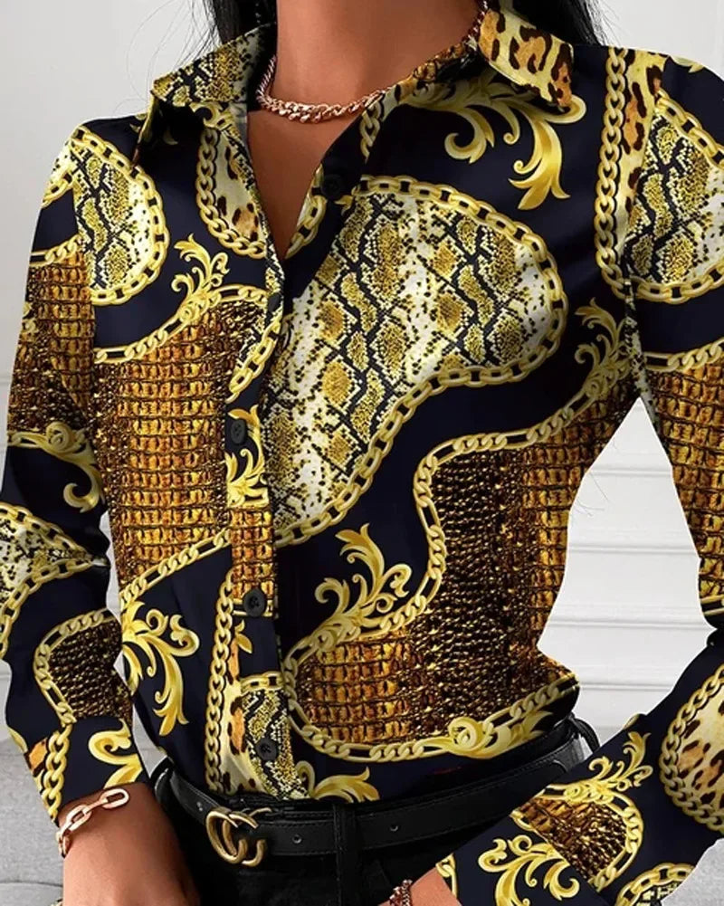 Summer New Women's Long-sleeved Shirt, Single-breasted Printed Shirts Fashion Casual Tops Camisa Female Chemise S-XXL.