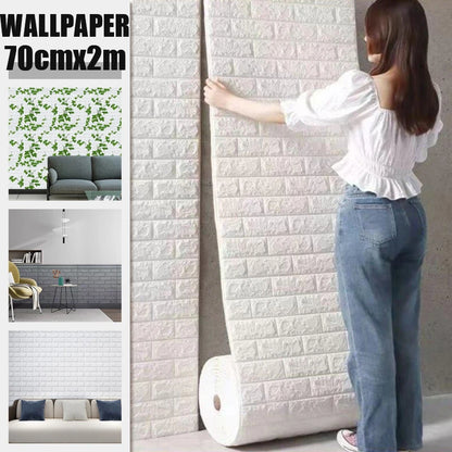 Self Adhesive PVC Waterproof Wallpaper For Home Decoration Peel and Stick 3D Foam Faux Brick Pattern Wall Stickers 70cmx2m