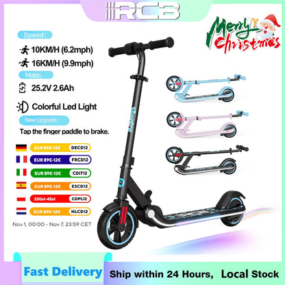 RCB Kids e-Scooter for Children 6-12 Years, 150 W Motor - Max 16 km/h - Rainbow Light-folk Electric Scooter Children.
