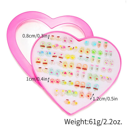 Multicolor 36Pairs Cartoon Hypoallergenic Plastic Stud Earrings Set For Women Girl Cute Animal Flower Ear Wedding Gifts Jewelry.