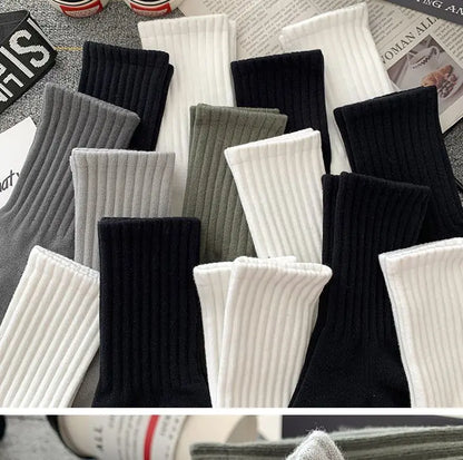 New 5 Pairs Cool Men Black White Warm Socks Set Autumn Winter Male Solid Color Sport Short Socks For Men Dropshipping.