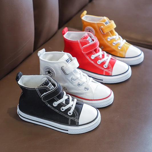 Children Canvas Shoes High-Top Boys and Girls Shoes White Board Shoes Small White Shoes New Kindergarten Baby Cloth Shoes.