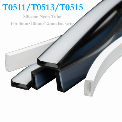 LED Silicone Neon Tube T0511 T0513 T0515 T0308 Flexible Protection Cover Transparent Matte Black Milky For 6-12mm WS2812  Strip.