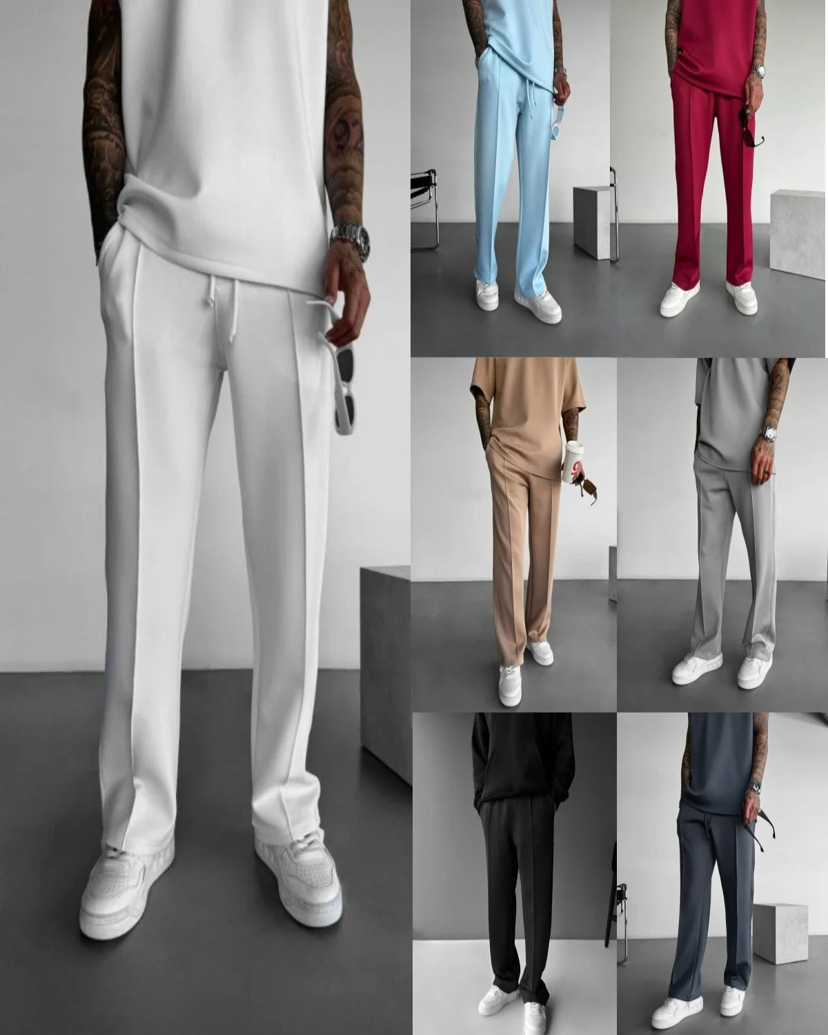 2025 Spring and summer men's new four seasons loose straight tube sports casual pants comfortable suit pants drawstring waistban.