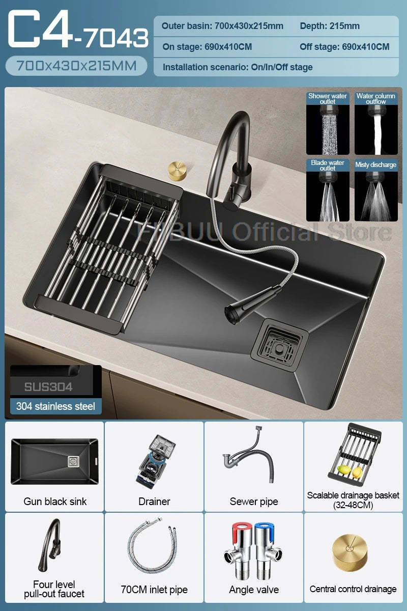 304 Stainless Steel Kitchen Sink Single Bowl Thickened Material Undermount Basin Vegatable Workstation With Drain Accessories