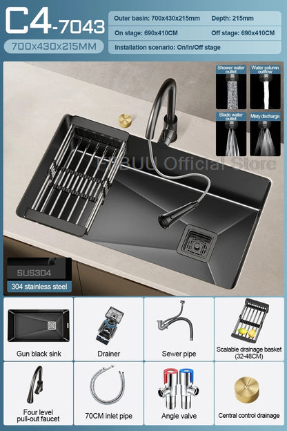 304 Stainless Steel Kitchen Sink Single Bowl Thickened Material Undermount Basin Vegatable Workstation With Drain Accessories