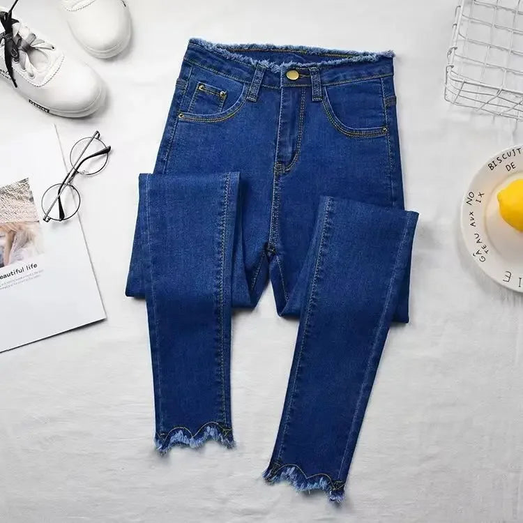 High Waist Slim Fit Women's Jeans High Elasticity Spring Autumn Black Pencil Pants Korean Style plus Size Body Shaping.