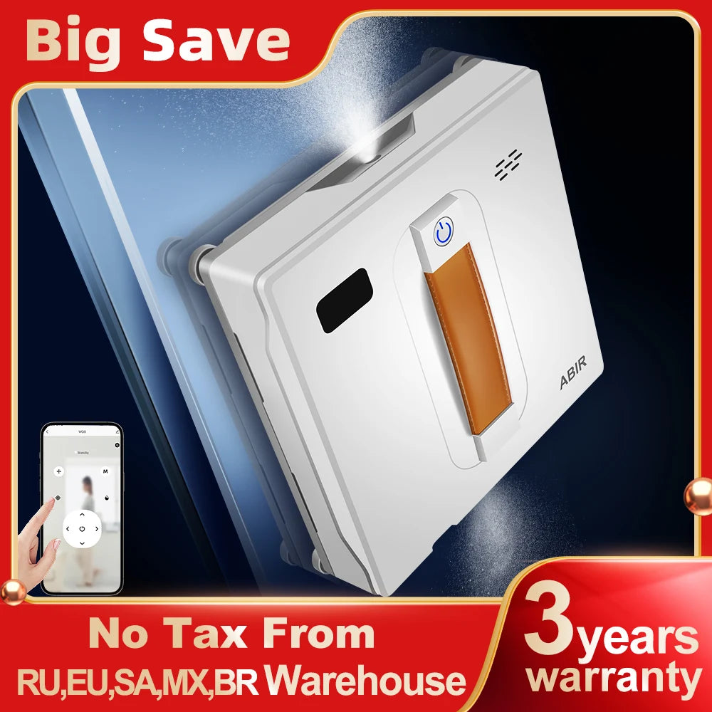 ABIR WD8 Robot Window Vacuum Cleaner,Dual Water Spray,Laser Sensor,Smart Home Glass Wall Wet Dry Cleaning ,APP&Remote Control.