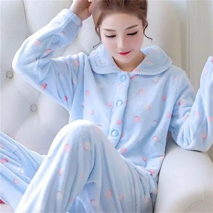 New Women's Autumn and Winter Warm Pyjamas Homewear Suit Coral Velvet Pajamas Girls Padded Thickened Sweet Flannel Homewear.