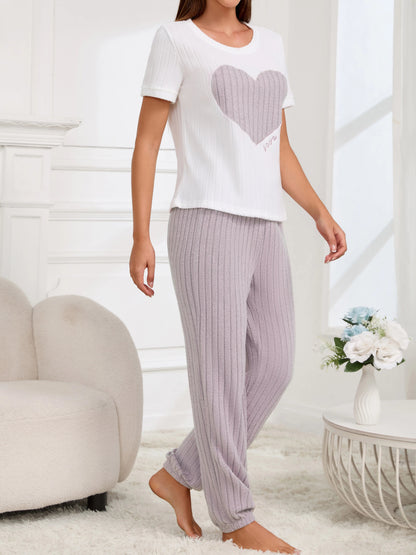 Damen-Pyjama-Set im neuen Stil, Herzmuster, kurzärmeliges Hemd, Hose, zweiteilig, einfach und schön, lässige Heimkleidung.