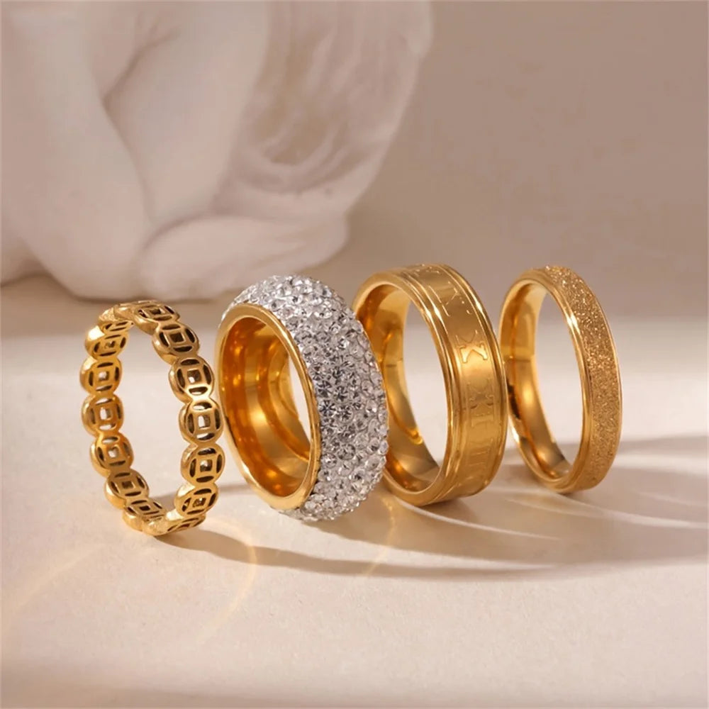 Luxury Stainless Steel Ring For Women Three-Piece Set Zircon Classic Fashion Finger Accessory Jewelry Female Gifts.