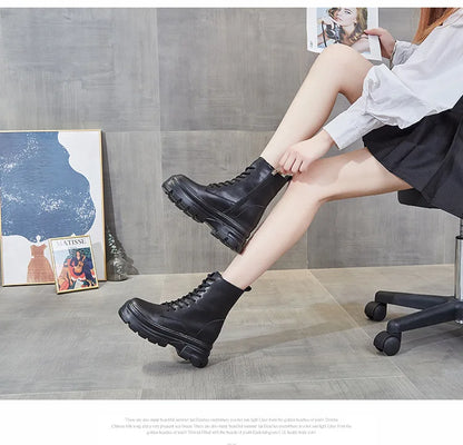 WOIZGIC Women Female Ladies Mother Genuine Leather Ankle Boots Shes Warm Autumn Winter Plush Zipper Motorcycle British Increase.