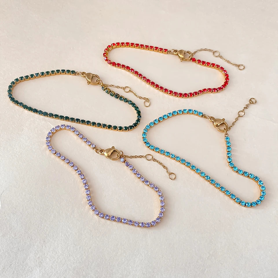 eManco Stainless Steel Gold Plated Sparkling Bracelet High Quality White Zirconia Single Row Simple Accessory For Girls.