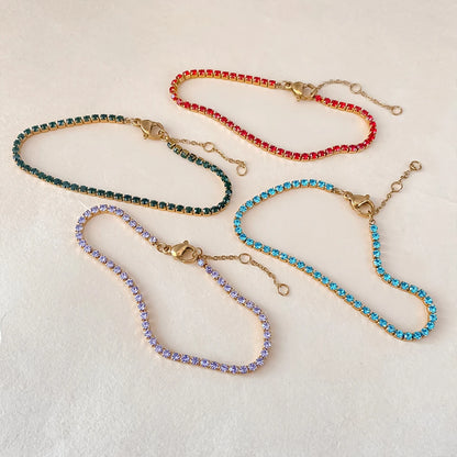 eManco Stainless Steel Gold Plated Sparkling Bracelet High Quality White Zirconia Single Row Simple Accessory For Girls.