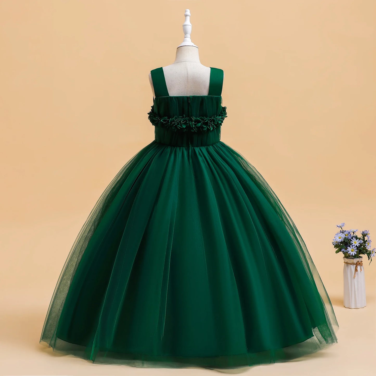 Mädchen Partykleider Weiß Langes Hochzeit Brautjungfer Prinzessin Kleid Abend Tüllkleid Abschlussball Klavier Performance Kleid