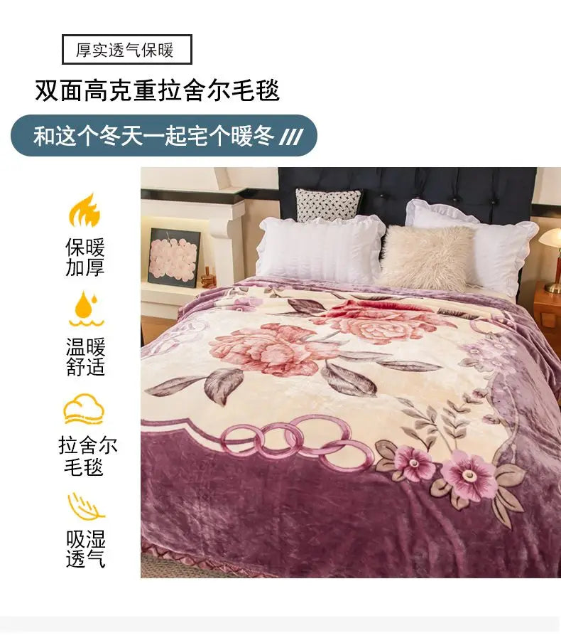 Nordic Style Geometric Printed Blanket Two Person Winter Thickened Quilt Coral Fleece Material Easy To Maintain Plush Bed Sheets.