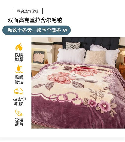 Nordic Style Geometric Printed Blanket Two Person Winter Thickened Quilt Coral Fleece Material Easy To Maintain Plush Bed Sheets.