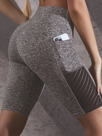 Women Sport Yoga Shorts Knee Length Pants Fitness High Waist Hip Lift Running Yoga Side Pockets Tights Quick Dry Gym Sportswear.