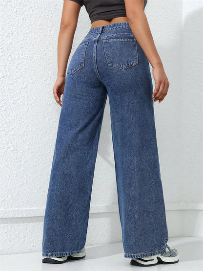 Benuynffy American Vintage Wide-leg Jeans Women's 2025 Spring New Streetwear High Waisted Loose Straight Mopping Denim Trousers.