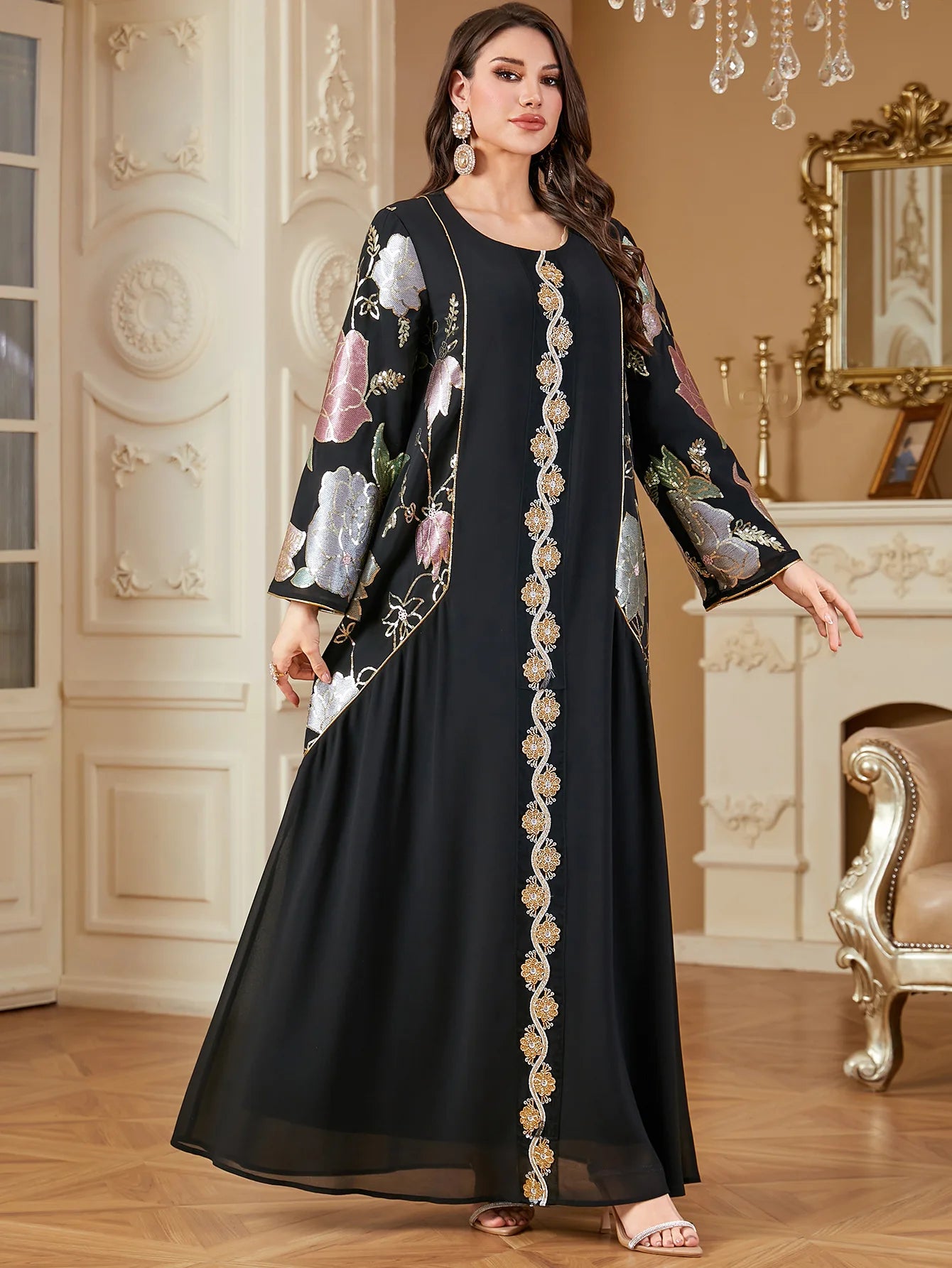 Uni Muslim Embroidery Petal Sleeve Dresses Women's Jalabiya Ramadan Moroccan Dubai Fashion Kebaya Casual Loose Abayas 2025.