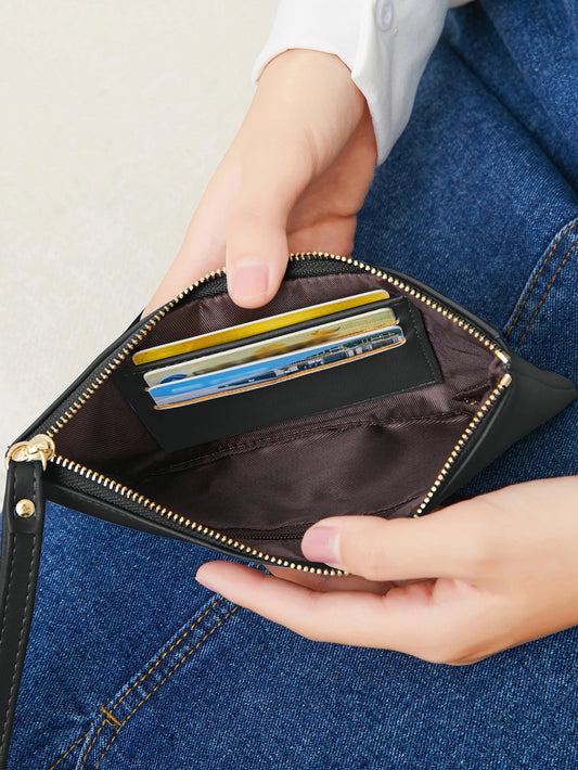 Simple Solid Color Thin Long Wallet PU Leather Large Capacity Zipper Wallet Classic Fashion Womens Handbag Can Hold Mobile Phone.