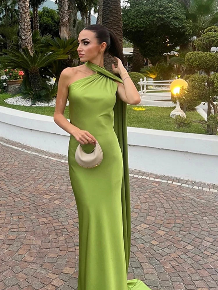 Elegante Feste Band Frauen Halfter Kleid Off Schulter Ärmellose Backless Dünne Weibliche Maxi Kleider 2025, Sommer Neue Chic Dame Robe.