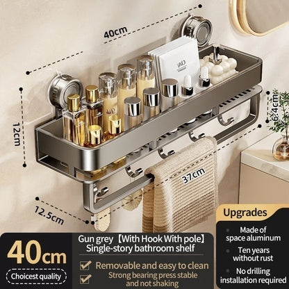 Kein Bohren, Saugnapf, selbstklebendes Badezimmerregal, Badezimmerregal, Toilette, Aluminium-Hängeregal, Badezimmer-Organizer, zum Aufhängen an der Wand