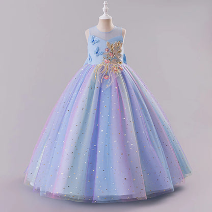 Elegantes, ärmelloses Tüll-Ballkleid für Kinder, Bühnenaufführungen, Hochzeiten, Weihnachten, Mädchenkleider, Mädchen-Prinzessin-Partykleider