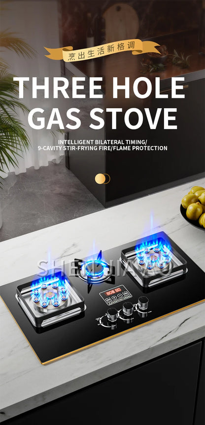 7.2KW Gas Stove Household Three Stove Timing Table Embedded Dual-purpose Natural Gas Liquefied Gas Fire Stove Gas Stove.