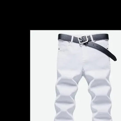 Pure White Jeans Men's Elastic Korean Style Slim Fit Youth Slimming Straight Leg Business Casual Middle Age High End Pants.