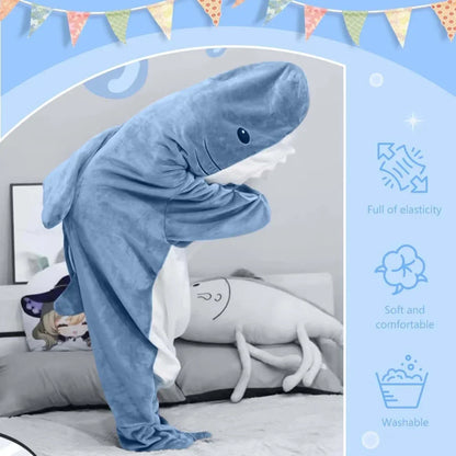 Shark Cartoon Sleeping Bag Adult Pajama Hooded Warm Flannel Blanket Funny Homewear Super Soft Onesie Sleeping Bag Winter Warm.