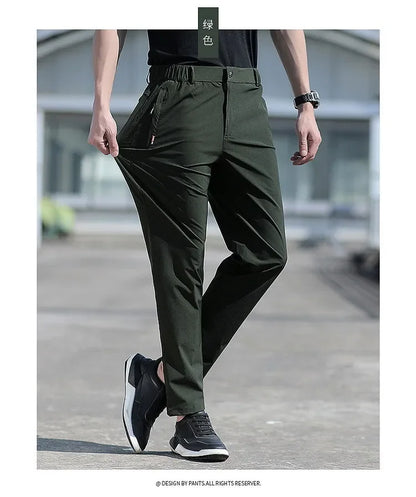 Ice Silk Men's Summer Pants Elastic Waist Straight Leg Trouser Male Quick Dry Big Size Large Plus Stretch 6XL 7XL Work Outdoor