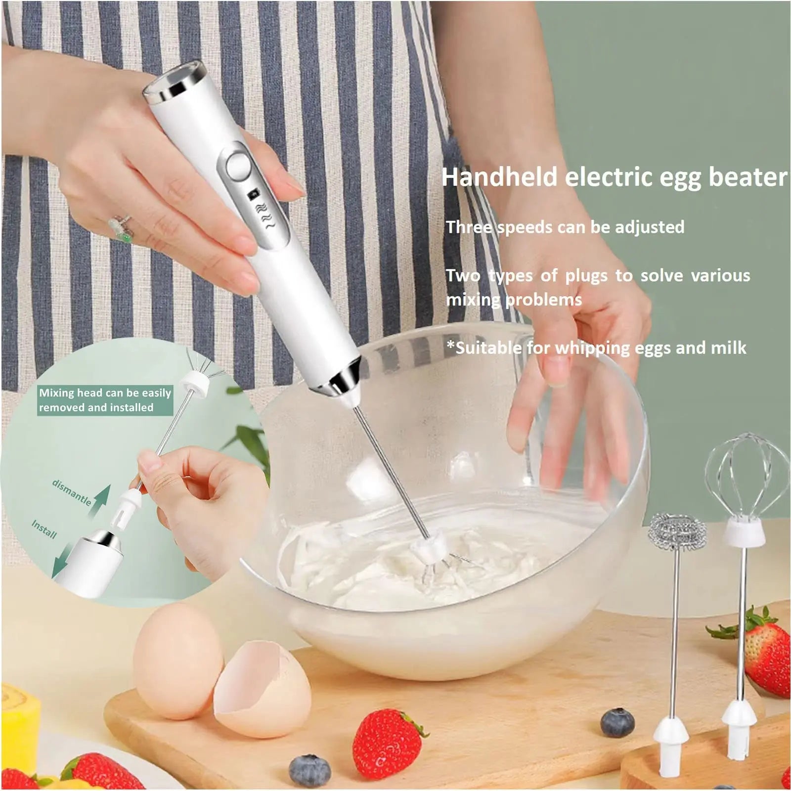 Rechargeable Electric Egg Beater With Stand Bracket 3 Speeds Adjustable Hand Whisk Drink Mixer Milk Frother for Coffee , Matcha.
