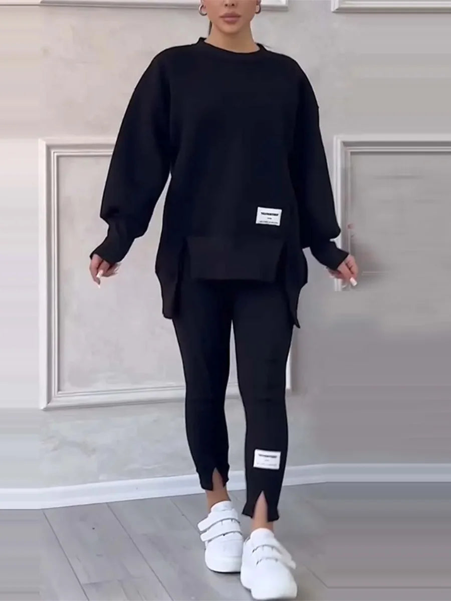 New Women's Fashion Casual Sweatshirt + Trousers Cover Autumn Winter O Neck Long-sleeved Hoodie Women's Suit Sports 2piece Set.