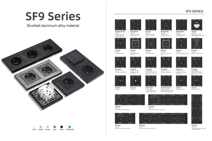 SRAN F6 Serie mehrere Rahmen Weiße Panel aus gehärtetem Glas, EU FR UN-Steckdosen und Schalter Dimmer-Lüfter-Fußlampe Rj45-Modul DIY.
