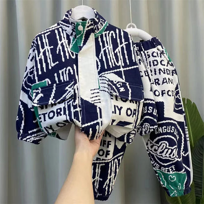 Boys Set Spring and Autumn 2024 New Children's Handsome Clothes Trendy Baby Autumn Fashion Cowboy Two Piece Set Kids Outfits.