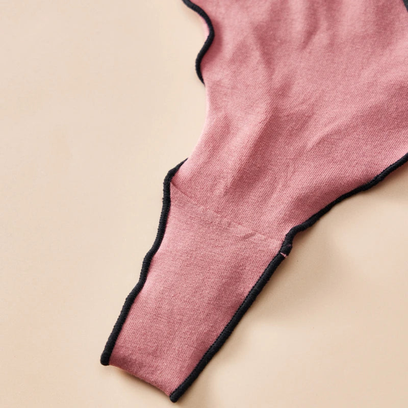 4pcs women's cotton solid color thong sexy comfortable women's underwear daily breathable T-back knitted bow cute girl low-waist.