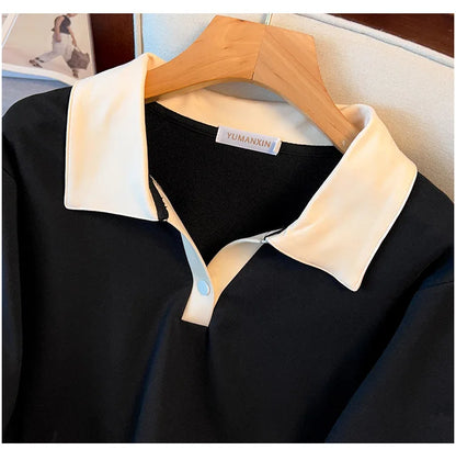 170kg plus size Damen büste Herbst lose Revers Langarm Sweatshirt schwarz rot 6xl 7xl 8xl 9xl 10xl 11xl