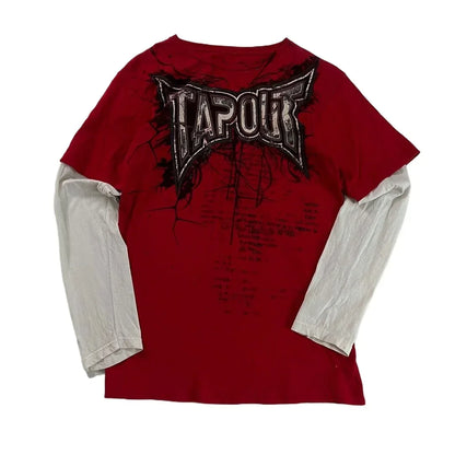 Y2K Oversized Long Sleeve Tapout T-Shirt Hip Hop Gothic Streetwear Unisex Couple Tee Summer Casual Fashion Round Neck Loose Fit.