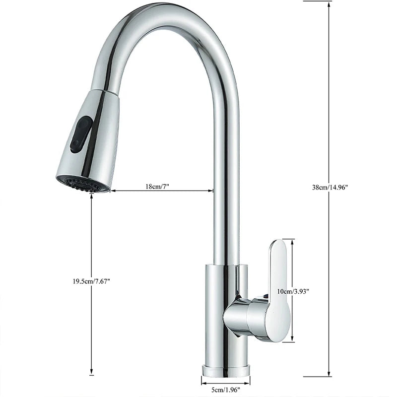 Pull Out Kitchen Faucet 360 Rotate Shower/Stream Sprayer Head Mixer Hot and Cold Water Tap Deck Mounted