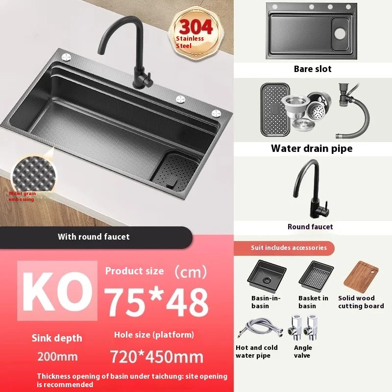 Stainless steel Kitchen Sink Thick Embossed Large Single Slot vegetable washbasin Dishwashing Sink Undermount Basin